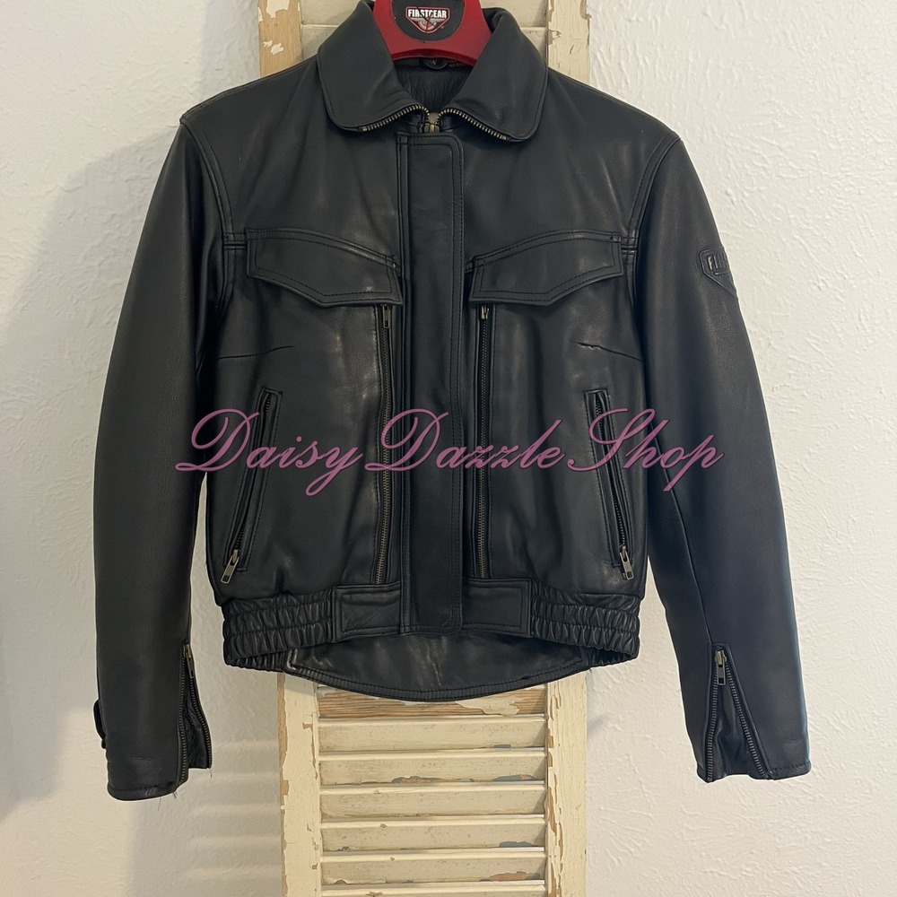 ✨Vintage FIRSTGEAR Womens Leather Motorcycle Jacket Sz 34 Black W/Thermoliner🏍️